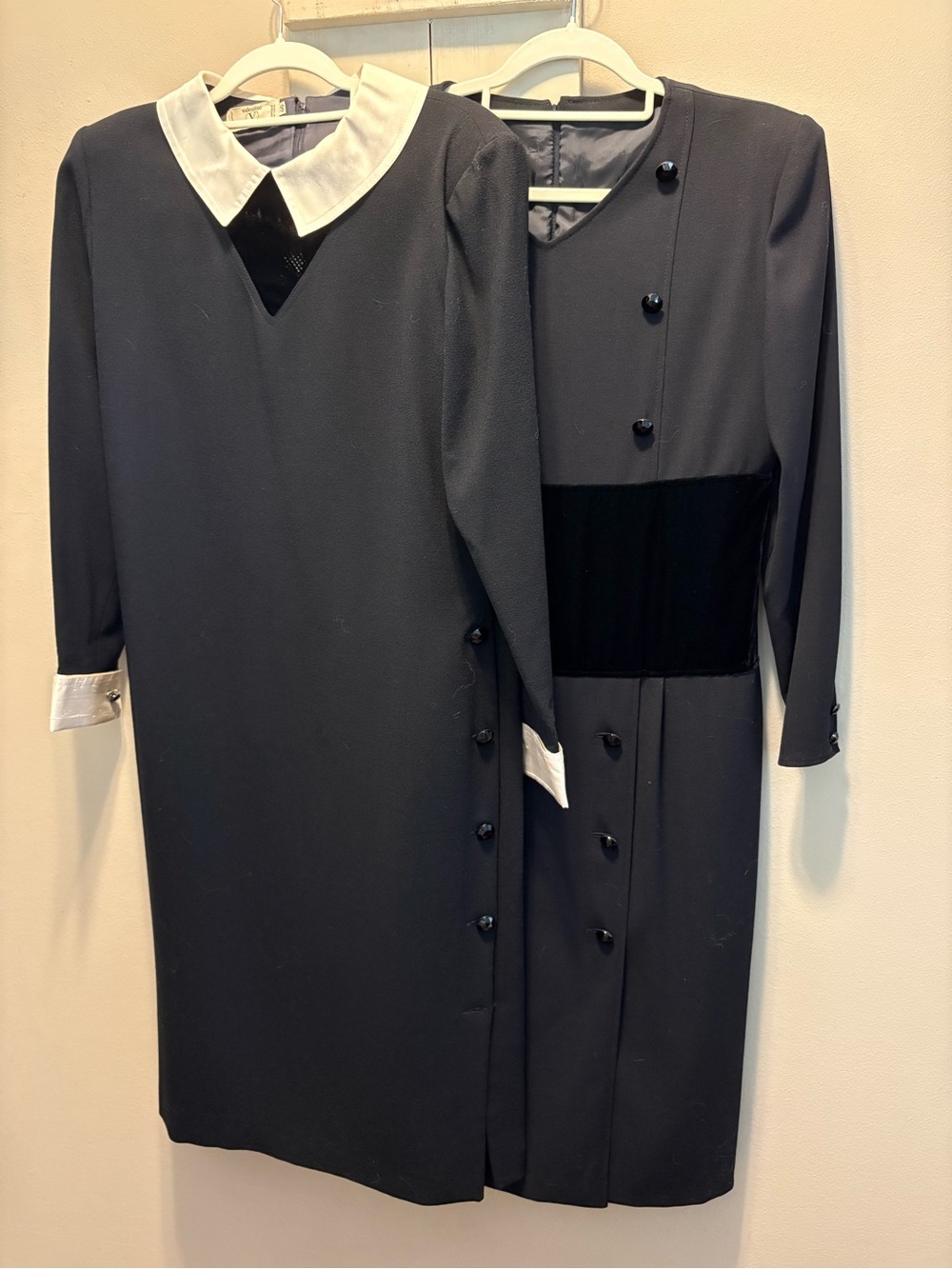 Valentino Vintage 1980s 100% Wool 2 Piece Dress with White Collar & Cuff Accents